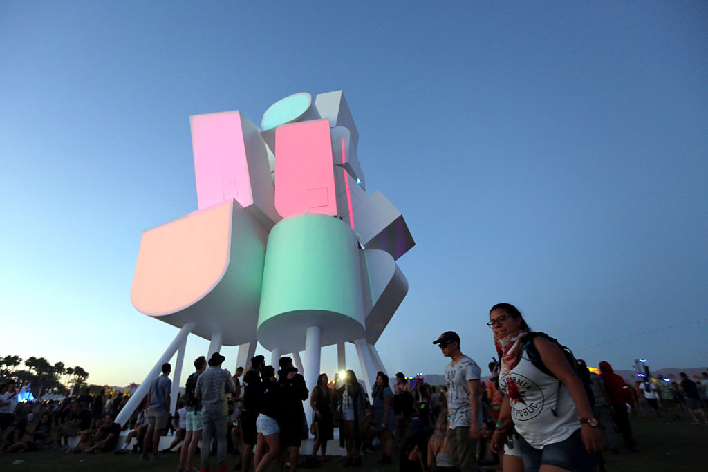 INDIO, CA - APRIL 16: A view of the art installation piece Tower of Twelve Stories by Jimenez Lai of Taiwan/Canada as seen during day 2 of the 2016 Coachella Valley Music & Arts Festival Weekend 1 at the Empire Polo Club on April 16, 2016 in Indio, California. (Photo by David McNew/Getty Images for Coachella)