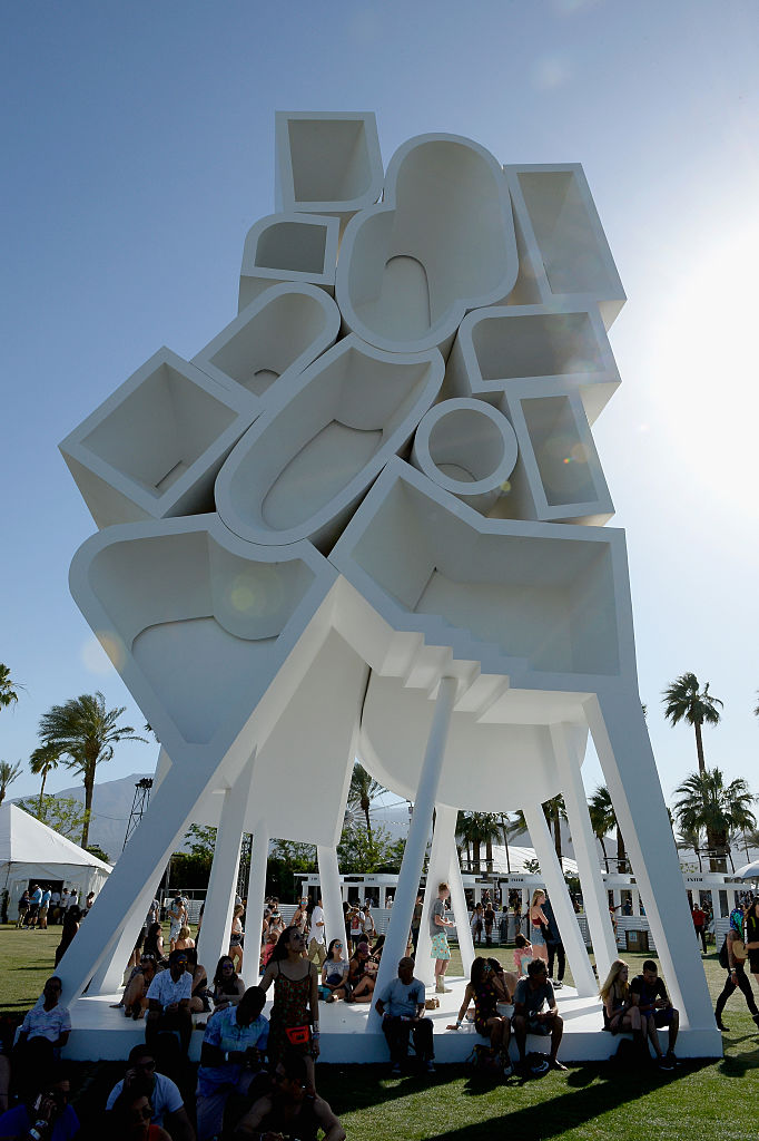 INDIO, CA - APRIL 15: Jimenez Lai's Tower of 12 Stories art installation seen during day 1 of the 2016 Coachella Valley Music & Arts Festival Weekend 1 at the Empire Polo Club on April 15, 2016 in Indio, California. (Photo by Matt Cowan/Getty Images for Coachella)