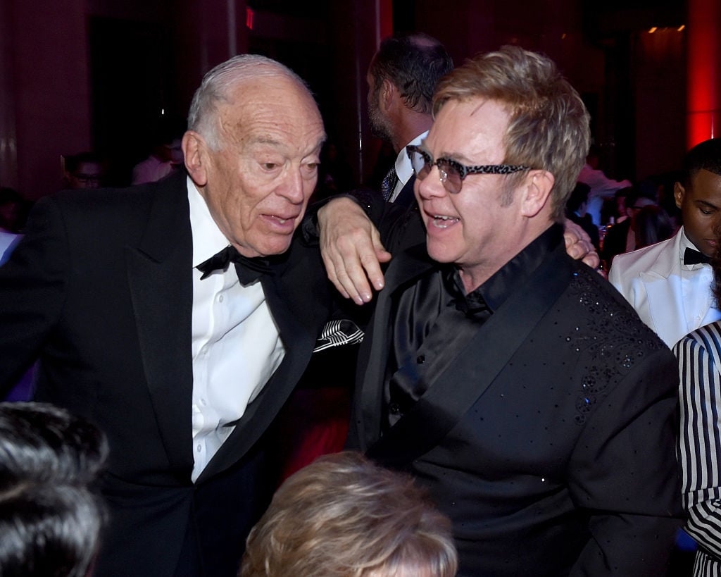 NEW YORK, NY - OCTOBER 28: Leonard A. Lauder (L) and founder Sir Elton John attend the Elton John AIDS Foundation's 13th Annual An Enduring Vision Benefit at Cipriani Wall Street on October 28, 2014 in New York City. (Photo by Larry Busacca/Getty Images)