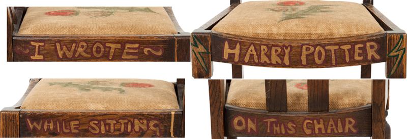 J.K. Rowling's hand-painted message on the chair. Photo: Joseph Schroeder, courtesy Heritage Auctions.