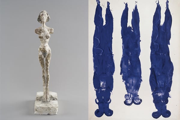Alberto Giacometti, Anne e debout] (1954).(left) and Yves Klein, Anthropométrie sans titre (ANT 89) (1961).Photos:Photo: © Alberto Giacome Estate /Licensed in the UK by ACS and DACS, 2016 and © Yves Klein, ADAGP, Paris/DACS, London.