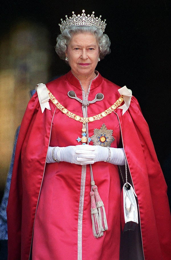 The Queen in her "the girls of Great Britain and Ireland tiara" in 2012. <br>Photo