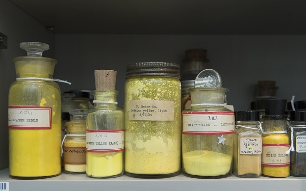 Some yellow pigments from the Forbes collection. <br>Photo: Peter Vanderwarker.