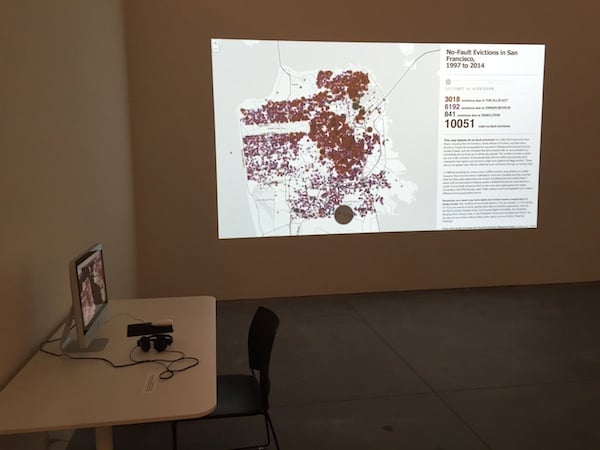 Installation view of the Anti-Eviction Mapping Project in "Take This Hammer" at the Yerba Buena Center for the Arts<br>Image: Ben Davis