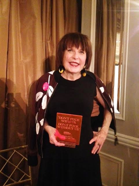 Marilyn Minter with her Woman of Valor award from Planned Parenthood. <br>Photo: Sarah Cascone. 