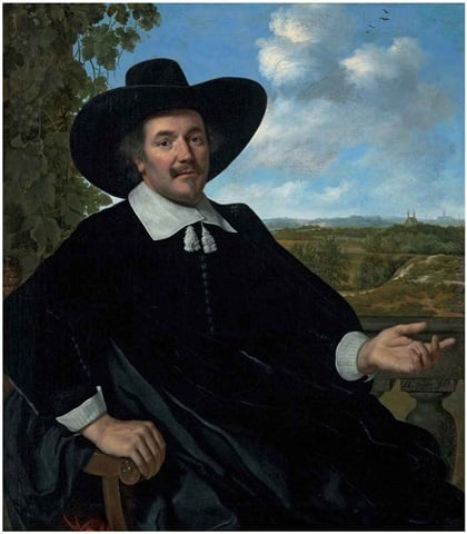 Bartholomeus van der Helst, Portrait of a Gentleman, seated, before a balustrade, a landscape with a country house and a distant view of Haarlem beyond (1655). Photo: courtesy the artnet Price Database.