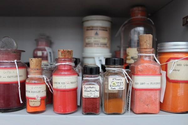 Red and orange pigments in the Forbes collection. Photo: Jenny Stenger.