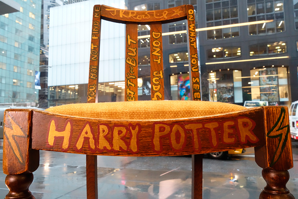 The chair on which British author J.K. Rowling sat to write the first two volumes of her best-selling 