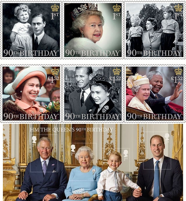 An edition of 10 postage stamps honoring Queen Elizabeth II. <br>Photo: courtesy Royal Mail. 