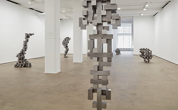 Installation view of "Antony Gormley: CONSTRUCT" at Sean Kelly, New York, with works from the "Big Beamer" series. Courtesy of photographer Jason Wyche, and Sean Kelly, New York.