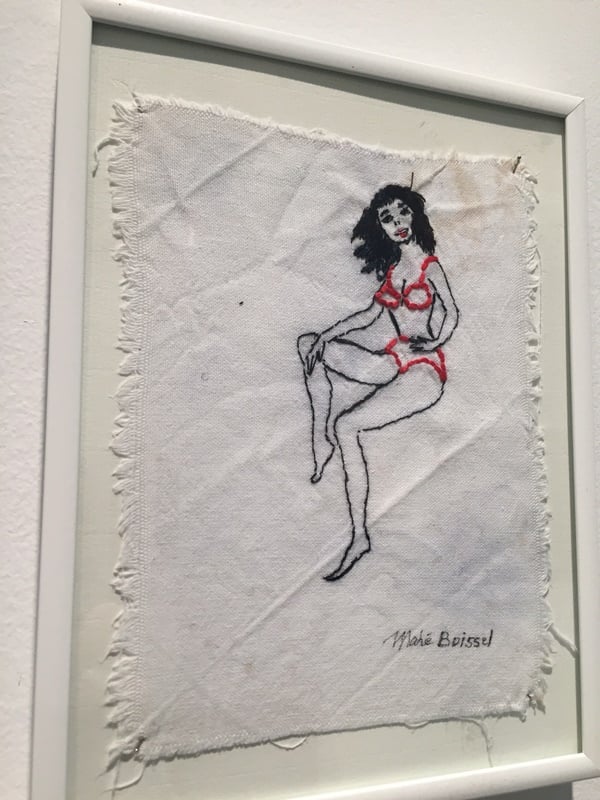 An embroidery by Mahé Boissel at Galerie Linz, Paris. Photo by Eileen Kinsella.