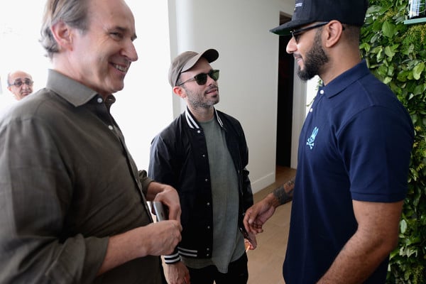 MIAMI BEACH, FL - DECEMBER 03: Simon De Pury, Daniel Arsham, and Swizz Beatz attend the ArtNet & Whitewaller Panel At L'Eden By Perrier-Jouet at Penthouse at the Faena Hotel Miami Beach on December 3, 2015 in Miami Beach, Florida. (Photo by Andrew Toth/Getty Images for Pernod Ricard USA)