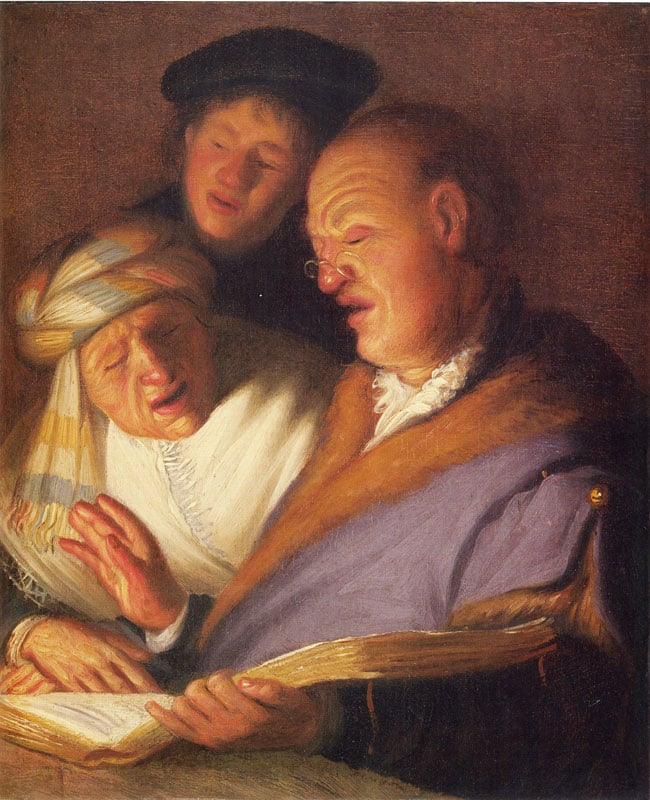 Rembrandt van Rijn, <em>The Three Musicians (An Allegory of Hearing)</em> (circa 1624–25). Courtesy of the Leiden Collection, New York.