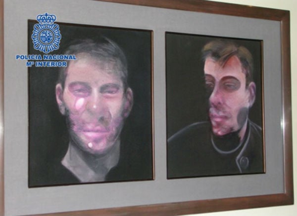Photo of a pair of the stolen Francis Bacon Paintings. Photo: Courtesy Spanish Police.