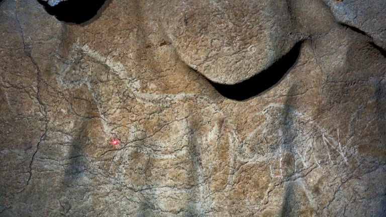 Some of the newly-discovered cave paintings in Spain's Atxurra cave. Courtesy of AFP/Getty Images. 