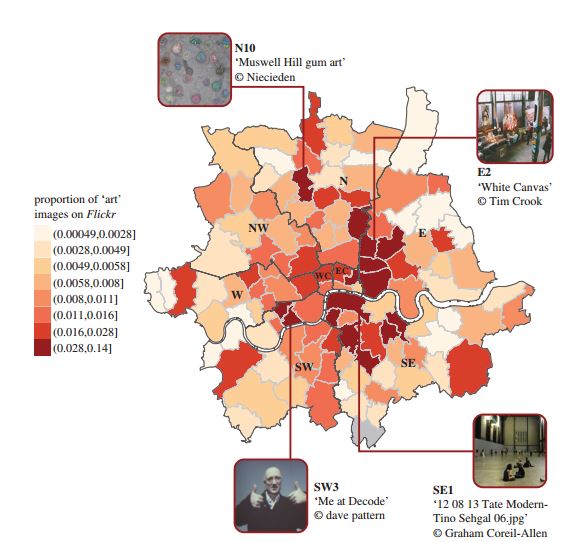 Figure from "Quantifying the link between art and property prices in urban neighbourhoods" showing proportion of ‘art’ photographs uploaded to Flickr from 2004 to 2013 in Inner London postcode areas