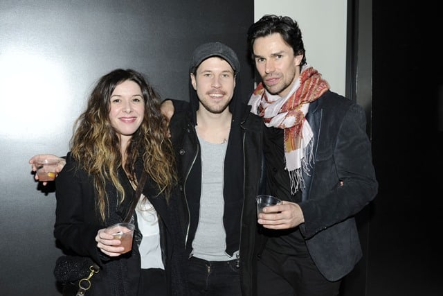 Mar Granados, Brian Andrew Whiteley, and Patrick Duffy at a reception for a Kevin Baker exhibition at The Out, New York, February 2013.
