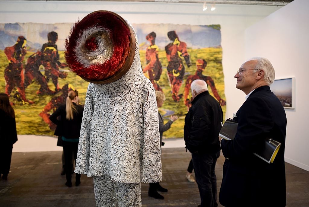 A Nick Cave Soundsuit at the 2016 Armory Show. Photo: Timothy A. Clary/AFP/Getty Images.