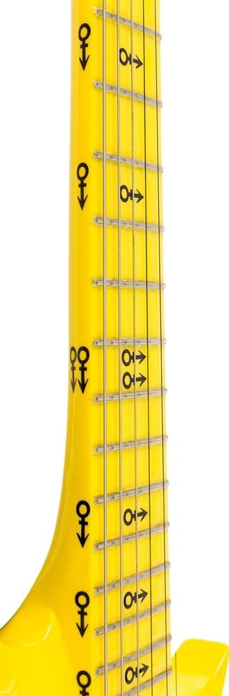 A detail of the neck of Prince's yellow guitar. Photo courtesy Heritage Auctions.