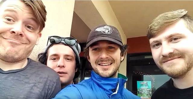 Shia LaBeouf with the first three participants in <em>#TAKEMEANYWHERE</em> in a YouTube screen grab.
