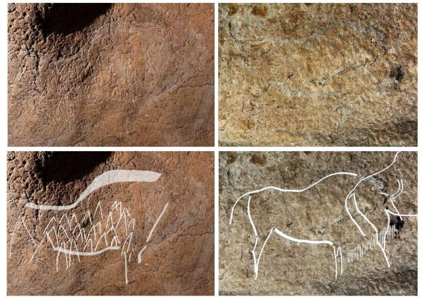 Some of the newly-discovered cave paintings in Spain's Atxurra cave. Courtesy of AFP/Getty Images. 