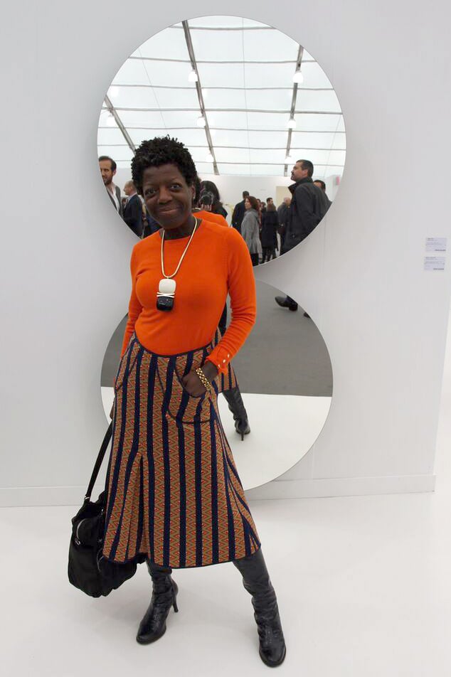 Studio Museum in Harlem director Thelma Golden with Jeppe Hein's <em>Double Focus</em> at Konig Galerie. Courtesy of Sarah Cascone. 