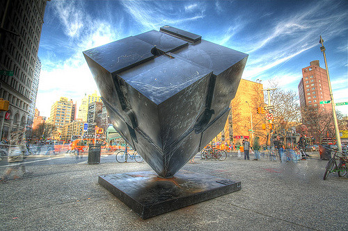 Bernard Rosenthal, Alamo (1967), better-known as the Astor Place Cube. Courtesy Phillip Ritz, via Flickr Creative Commons.