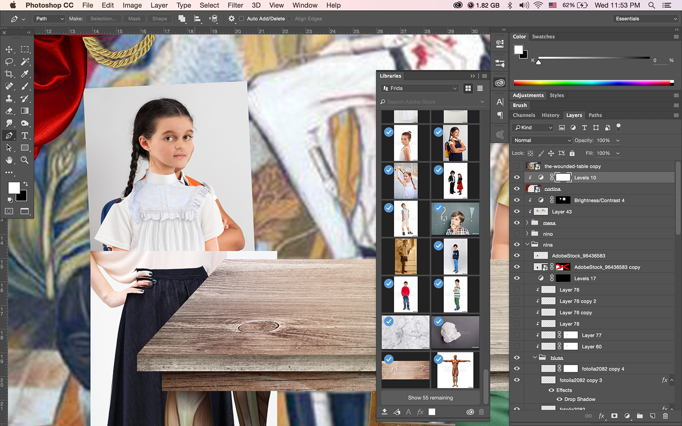 A screenshot of Karla Cordova's efforts to recreate Frida Kahlo's The Wounded Table</em> using stock photography for Adobe. Courtesy of Karla Cordova and Adobe. 