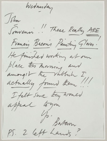 Hand-written note from Bateson Mason. Photograph: Steven McCauley/Chiswick Auctions.