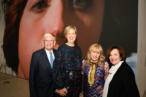 Eli Broad, Broad director Joanne Heyler, Cindy Sherman, and Edythe Broad pose during the "Cindy Sherman: Imitation of Life" exhibition opening at the Broad museum in Los Angeles, California. Courtesy photographer Ryan Miller/Capture Imaging.