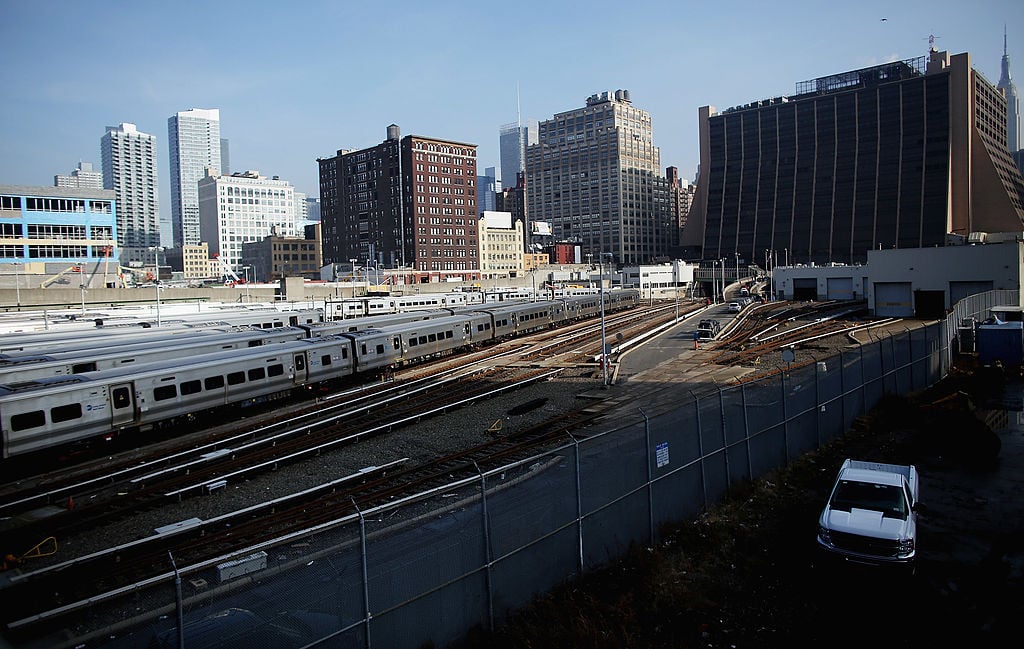 Trains sit on tracks at Hudson Yards after a groundbreaking ceremony for development at the site which is expected to boast 13 million square feet of residential and commercial space on a 26-acre site on Manhattan?s west side on December 4, 2012 in New York City. The site was the largest undeveloped piece of property in Manhattan and is expected to create around 23,000 construction jobs. It will be the largest private development in the city since Rockefeller Center. Photo by Mario Tama/Getty Images.