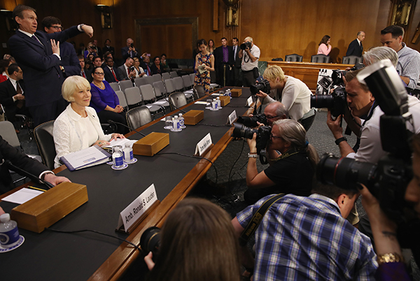 Actress Helen Mirren at the Constitution Subcommittee and the Oversight, Agency Action, Federal Rights and Federal Courts Subcommittee joint hearing on the "Holocaust Expropriated Art Recovery Act: Reuniting Victims with Their Lost Heritage." on Capitol Hill on June 7, 2016, in Washington, DC. Courtesy photographer Mark Wilson/Getty Images.