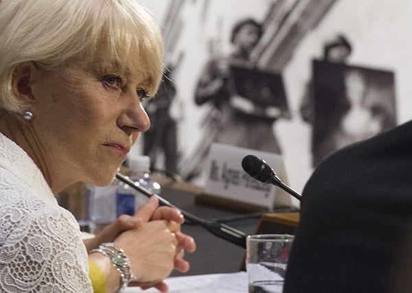 Actress Helen Mirren listens to testimony before the Constitution Subcommittee and the Oversight, Agency Action, Federal Rights and Federal Courts Subcommittee joint hearing on the 