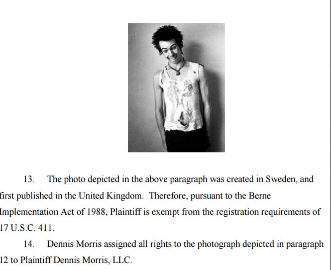 An excerpt from photographer Dennis Morris' complaint against Richard Prince.