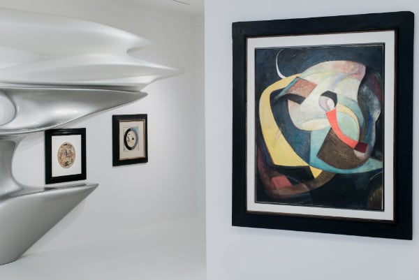 Installation view of "Kurt Schwitters: Merz" designed by Zaha Hadid. Courtesy of Galerie Gmurzynska. 