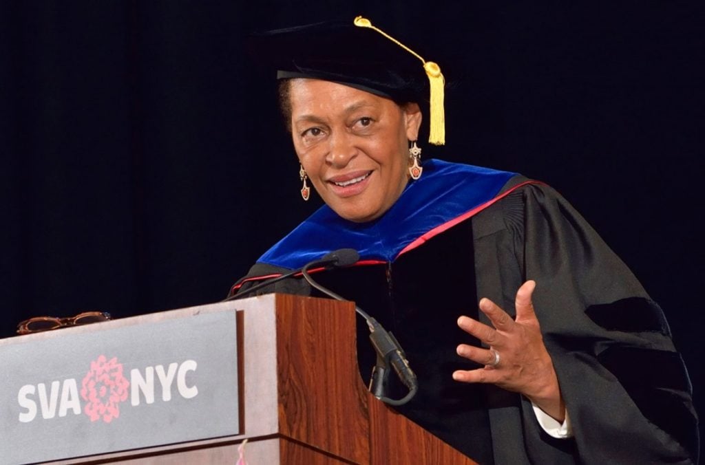 Carrie Mae Weems, speaking at SVA, 2016: Image: Courtesy of School of Visual Arts.