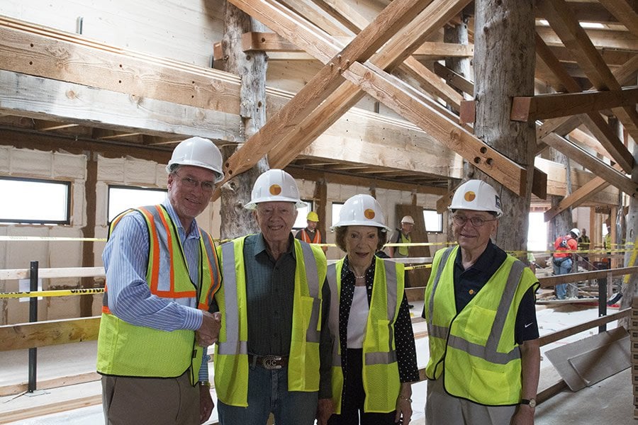 Ken Ham, former President and First Lady Jimmy and Rosalynn Carter, and Ark Encounter architect, Leroy Troyer touring the project in June 2016. Courtesy of Answers in Genesis.