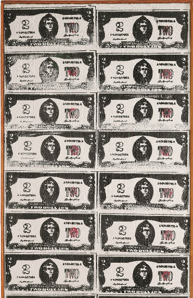 Lot 10. Andy Warhol <i>Two Dollar Bills (Fronts) [40 Two Dollar Bills in red]</i> Photo: © Christie’s Images Limited 2016.