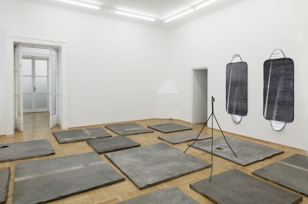 Sonia Leimer, installation view of " Above the Crocodiles" exhibition courtesy of Galerie nächst St. Stephan Rosemarie Schwarzwälder, Vienna via Contemporary Art Daily.