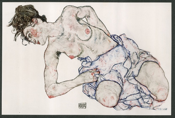 Egon Schiele, Kneeling Female, Semi-Nude (1920). Courtesy of Galerie Fledermaus, Chicago.
