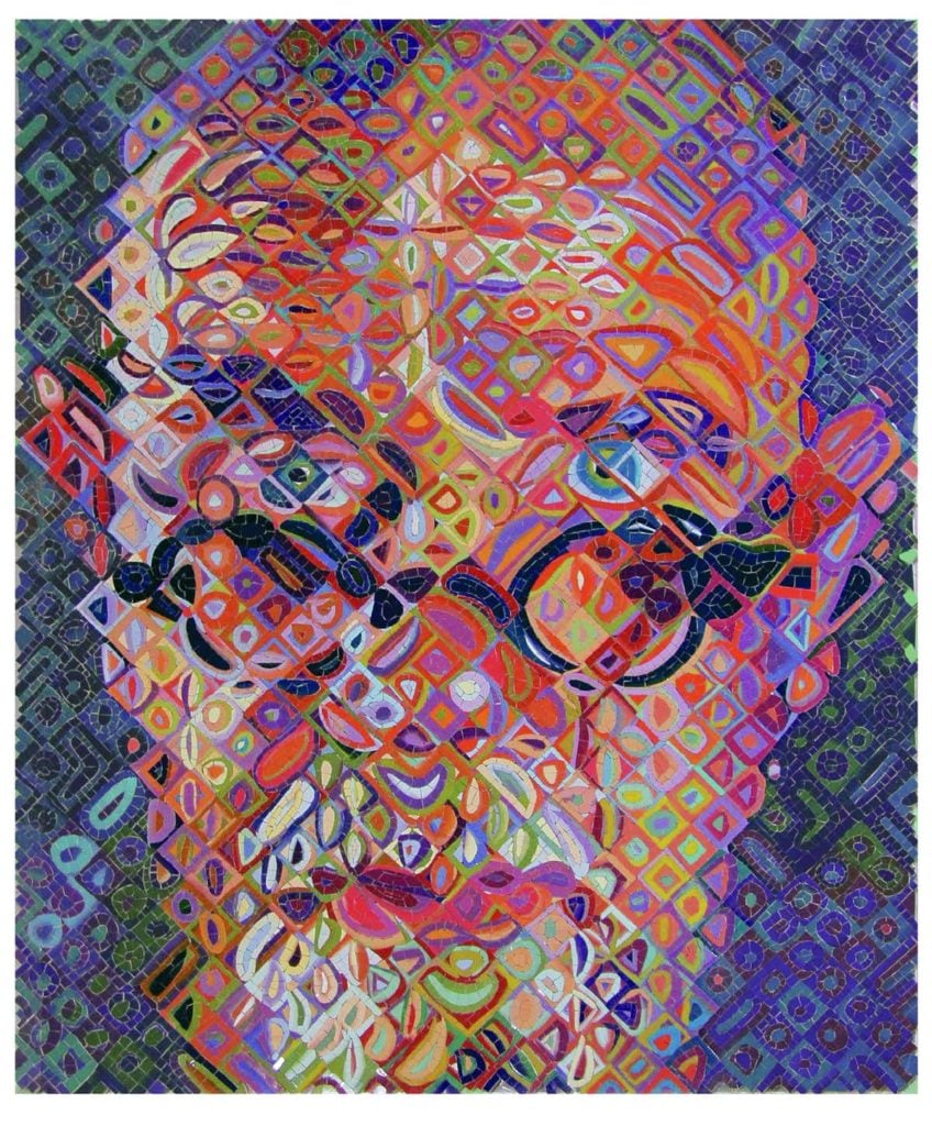 Chuck Close mosaic mural made for the subway's 86th Street-Second Avenue station. Courtesy of the Metropolitan Transit Authority and Arts for Transit.