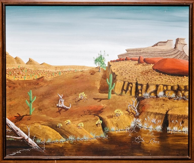 The painting in question depicts a desert landscape. Photo: ARIS Title ‏@ARIS_ArgoGroup via Twitter.