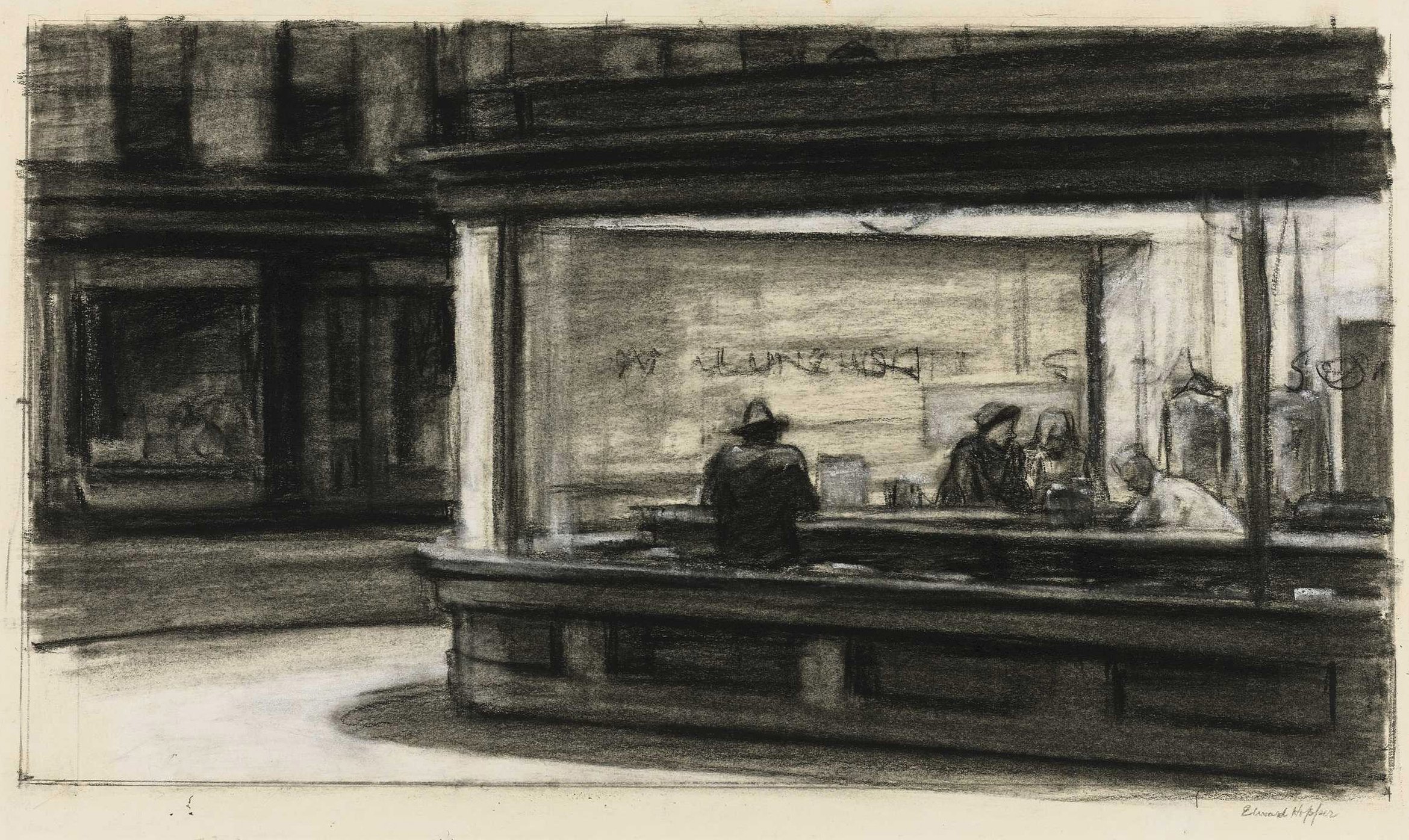 Edward Hopper, <em>Study for Nighthawks</em> (1941). Courtesy of the Whitney Museum of American Art.
