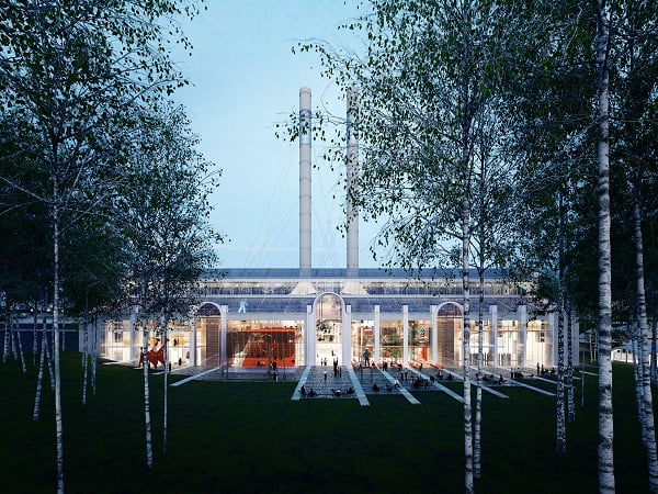 Rendering View of the Building from the Birch Forest, RPBW, 2015. Courtesy of V-A-C Foundation