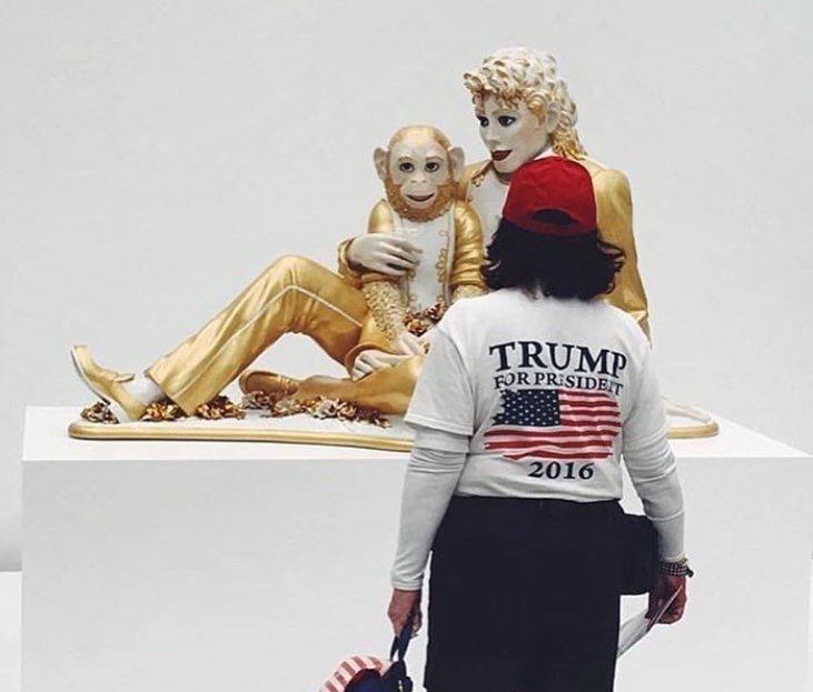 A Trump supporter purportedly checking out a Jeff Koons sculpture at the Broad Museum, Los Angeles.