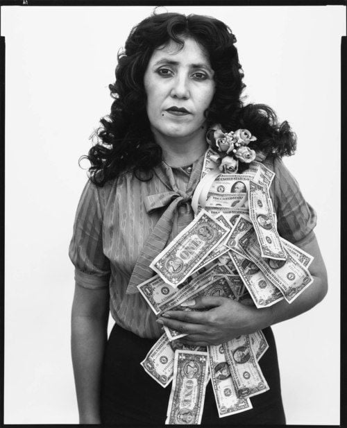 Richard Avedon, <em>Petra Alvarado, factory worker, on her birthday, El Paso, TX</em> (1982/1985), from the series "In the American West." Courtesy Christie's New York. 