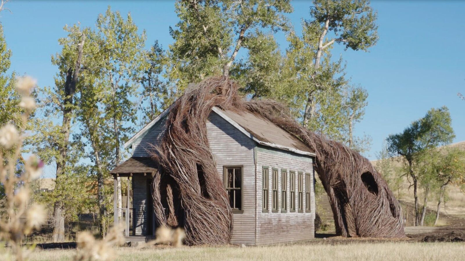 PatrickDougherty, Daydreams, 2015. (School house in collaboration with JXM & Associates LLC and CTA architects.) Image courtesy of Tippet Rise/Djuna Zupancic. Photo by Djuna Zupa. 