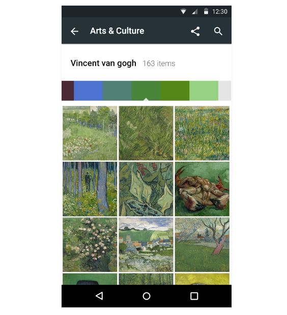 Google Arts & Culture app, sorting Van Gogh's art for "green."