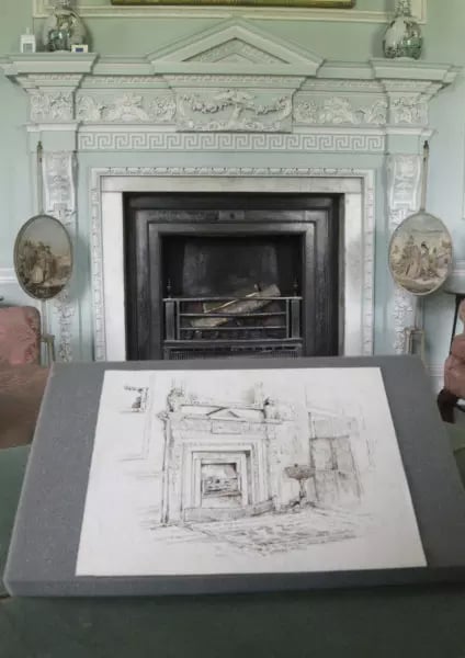 One of the newly-discovered Beatrix Potter drawings is of the fireplace at Melford Hall. Courtesy of the National Trust.