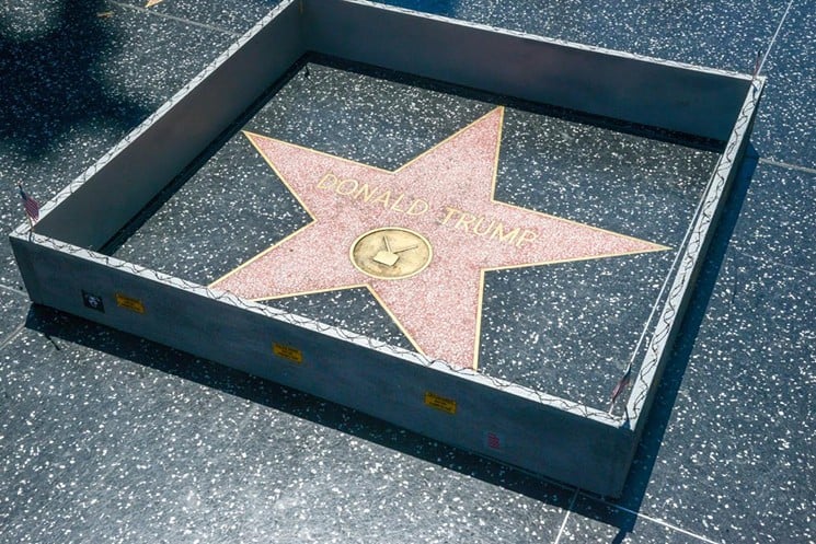 Plastic Jesus built a wall around Donald Trump's star on the Hollywood Walk of Fame. Courtesy of Plastic Jesus.